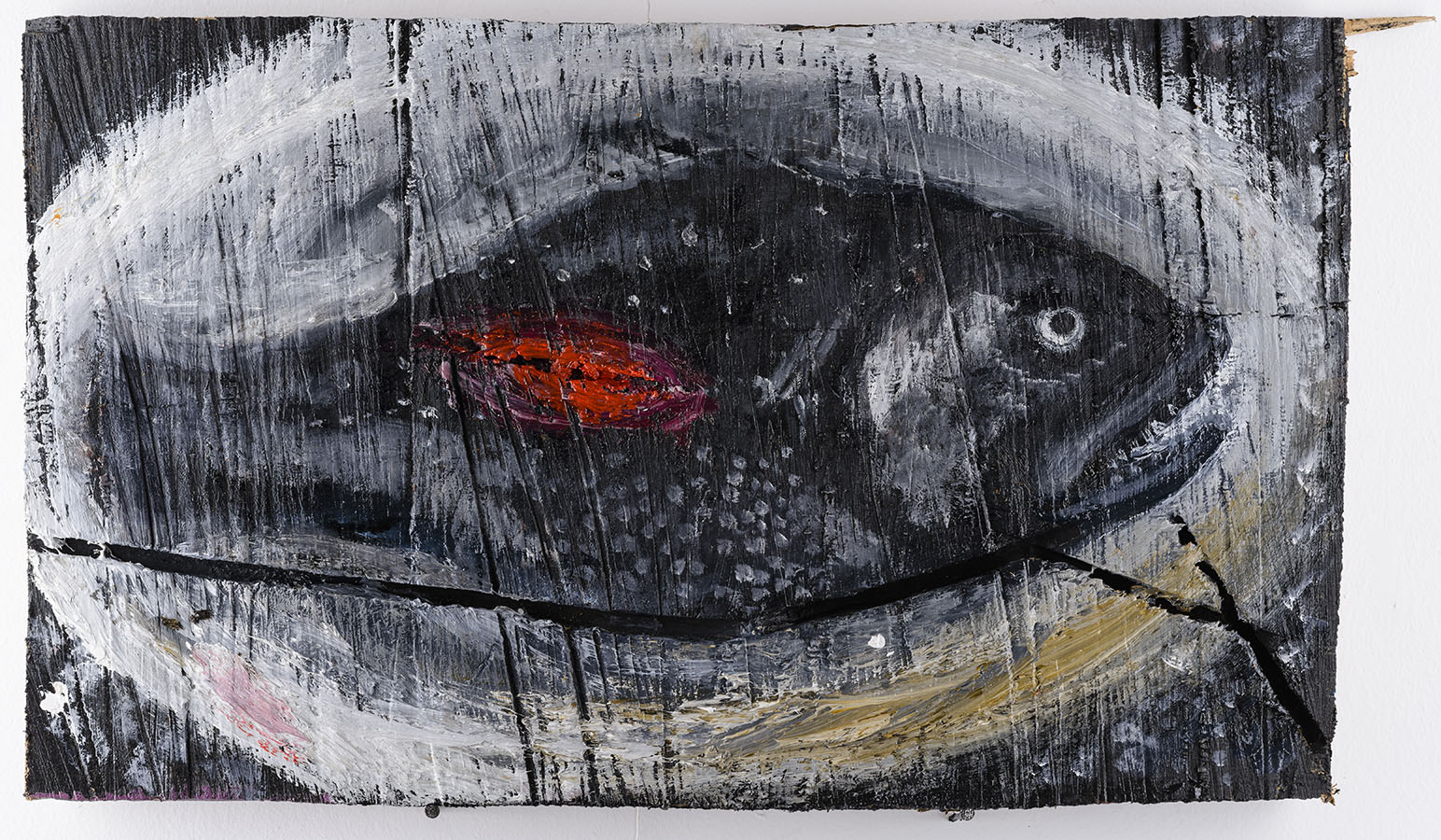 28 Black fish with cut, oil on wood 34,5 x 57.5 cm 