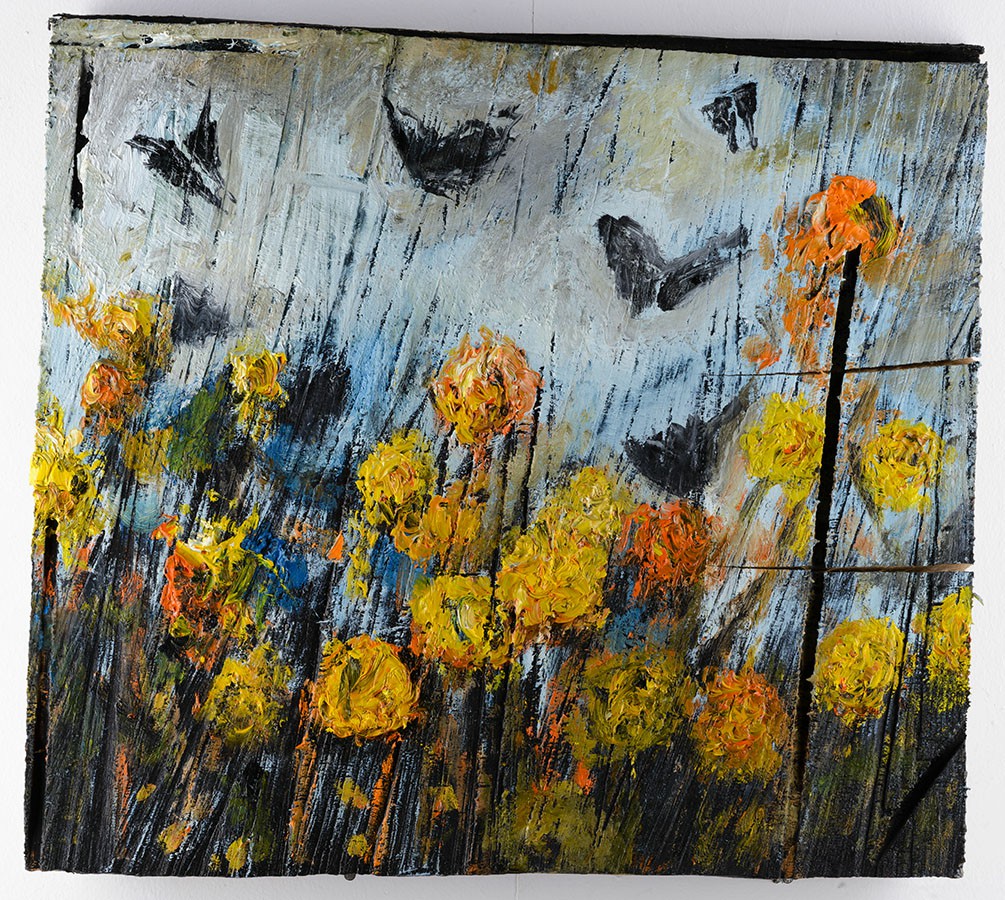  33 Black butterflies, oil on wood 44 x 50 cm