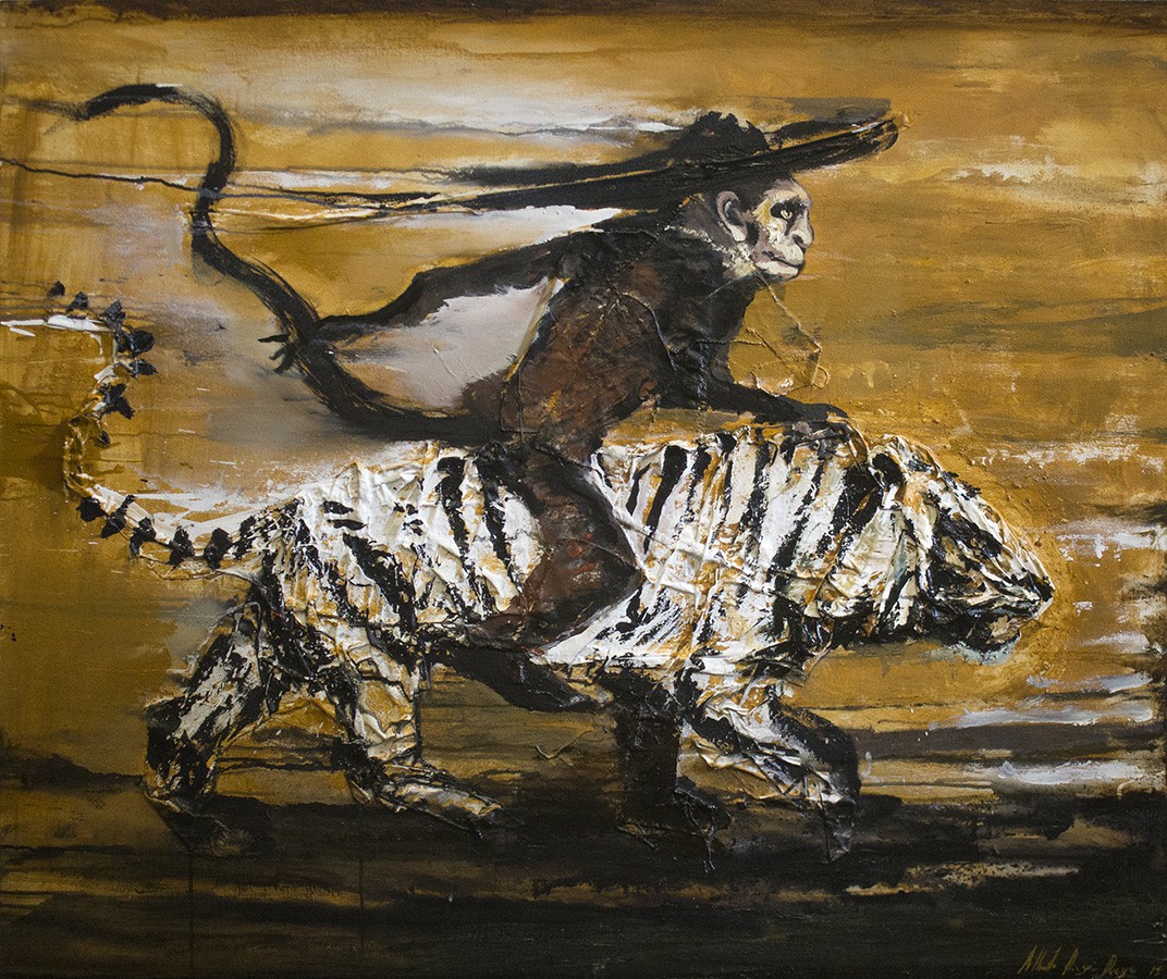 2 Jinete tigre, 2015,  óleo sobre tela, 120 x 140 cm