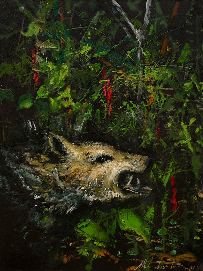 21 Rostros de la selva 1, óleo sobre tela, 80 x 155 cm 