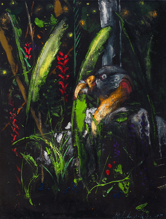 22 Rostros de la selva 3, óleo sobre tela, 80 x 155 cm 