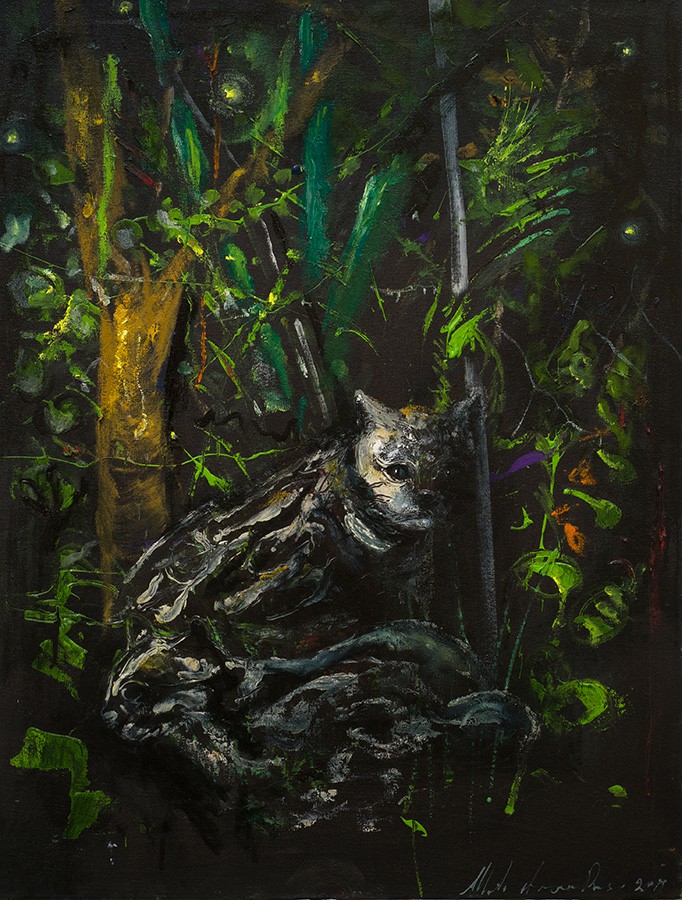 23 Rostros de la selva 4, óleo sobre tela, 80 x 155 cm 