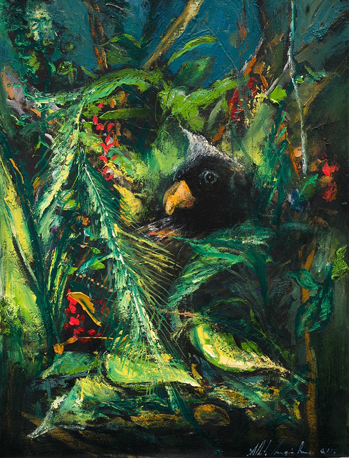 24 Rostros de la selva 5, óleo sobre tela, 80 x 155 cm 