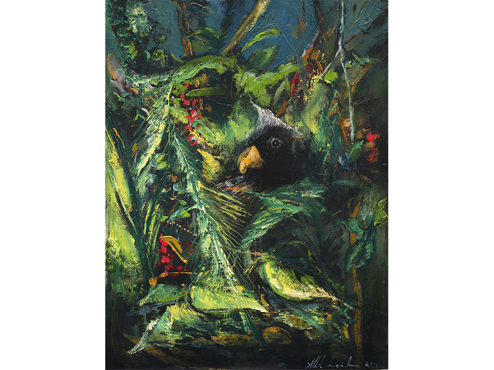 24 Rostros de la selva 5, óleo sobre tela, 80 x 155 cm 